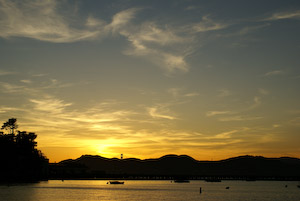 Sunset over the golden gate bridge